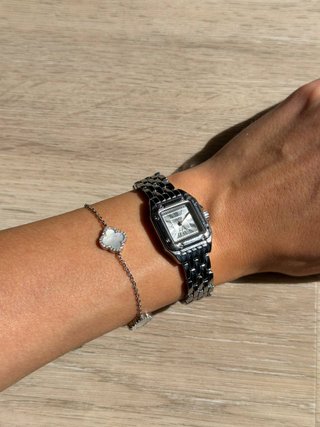 Pulsera Plata Ley Trébol Blanco