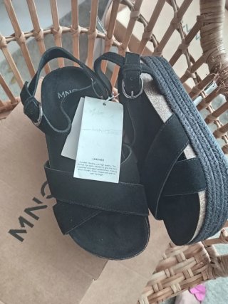 Sandalias MNG Piel Negro (35)