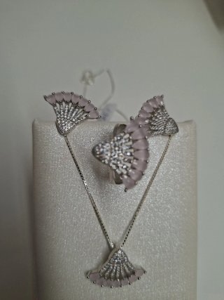 Conjunto de Plata con Piedras Rosas plata de ley