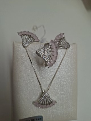 Conjunto de Plata con Piedras Rosas plata de ley