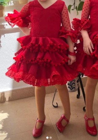 Traje de flamenca rojo para niña Talla 4-6