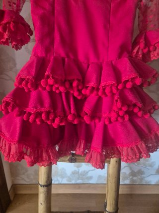 Traje de flamenca rojo para niña Talla 4-6