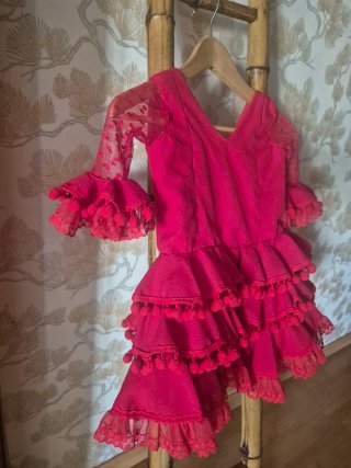 Traje de flamenca rojo para niña Talla 4-6
