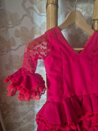 Traje de flamenca rojo para niña Talla 4-6