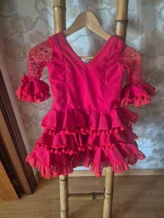Traje de flamenca rojo para niña Talla 4-6