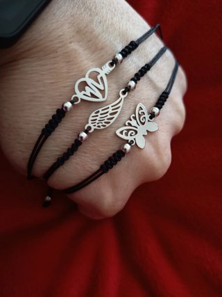 Lote 3 pulseras acero corazón, ala, mariposa