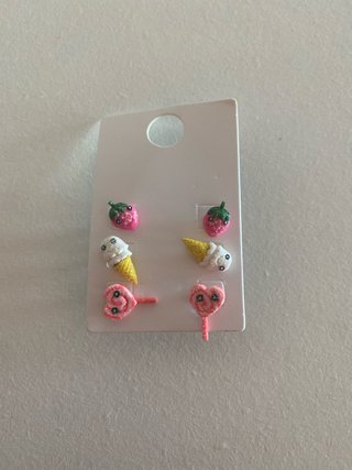 Pack pendientes niña fresa, helado, corazón