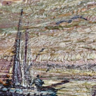 Óleo sobre madera de Barcos, Estañol (1929-2012).