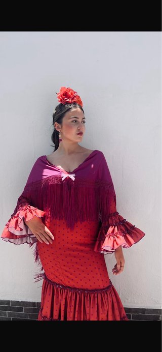 Traje Flamenca Coral Lunares Talla S/M