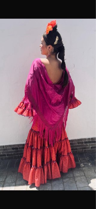 Traje Flamenca Coral Lunares Talla S/M
