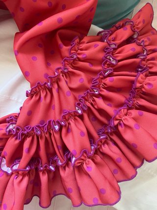 Traje Flamenca Coral Lunares Talla S/M