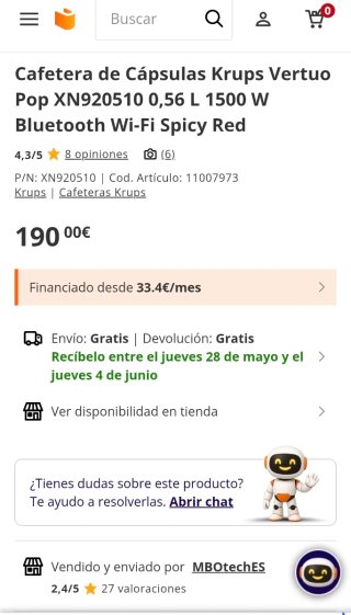 Cafetera Krups Vertuo Pop XN920510 Wifi y Bluetoth