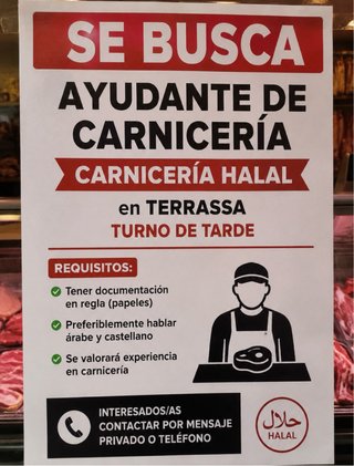 Se busca ayudante de carniceria
