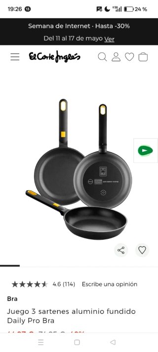 Juego 3 sartenes aluminio fundido Bra con precinto