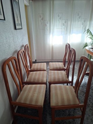 6 Sillas de Comedor Madera y Tela