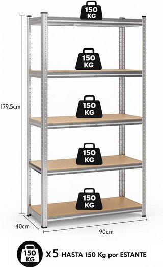 Scaffale a 5 Ripiani in Metallo/Legno
