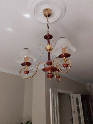 Lámpara de salón madera, metal y cristal