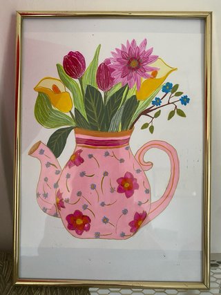 Quadro Gouache Originale Teiera Floreale