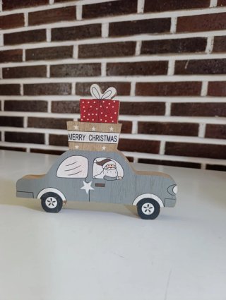 Adorno Navideño Coche Santa Regalos Madera
