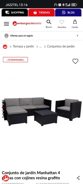 Conjunto sofá exterior ratán negro