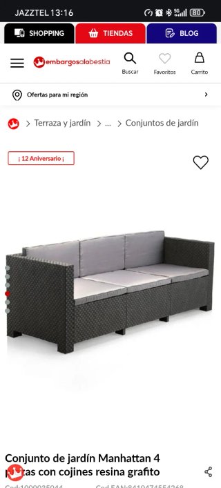 Conjunto sofá exterior ratán negro
