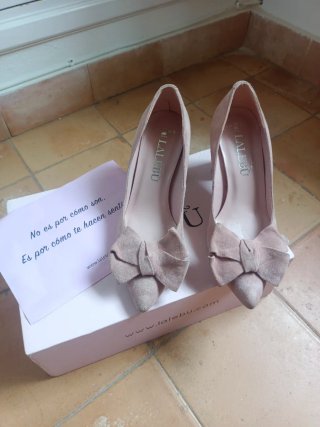 Zapatos Lalebu rosa lazo tacón talla 36
