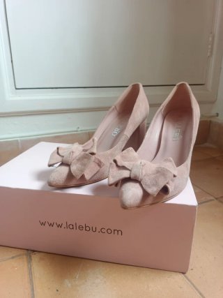Zapatos Lalebu rosa lazo tacón talla 36