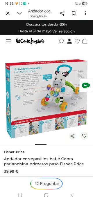 Andador correpasillos bebé Cebra Fisher-Price