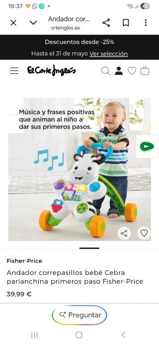 Andador correpasillos bebé Cebra Fisher-Price