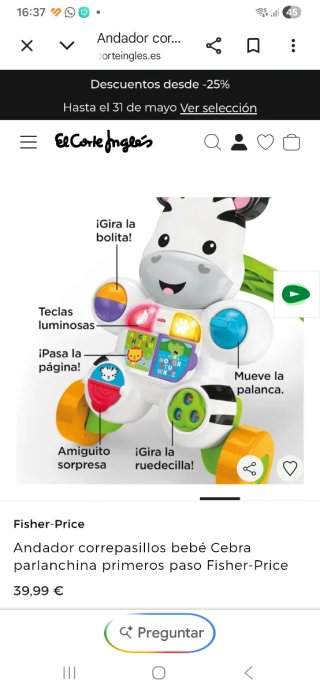 Andador correpasillos bebé Cebra Fisher-Price