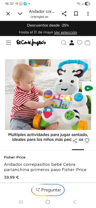 Andador correpasillos bebé Cebra Fisher-Price