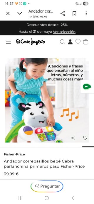 Andador correpasillos bebé Cebra Fisher-Price