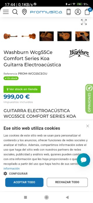 Washburn Comfort G55CE Koa Guitarra Acústica