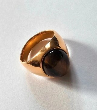 Anillo Hombre Acero y Piedra Natural Marrón