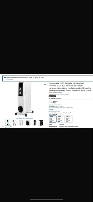 Radiador 2000W bajo consumo