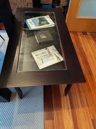 Mesa elevable cristal y madera