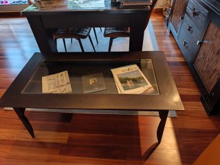 Mesa elevable cristal y madera