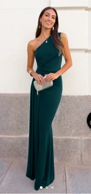 Vestido de fiesta verde asimétrico