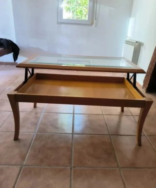 Mesa de cristal y madera mecanismo elevable