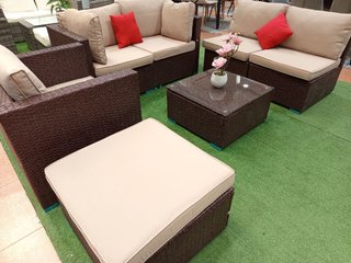 Conjunto Muebles Terraza Ratán y Cristal