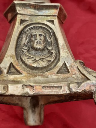 Antiguo juego altar: 2 candeleros y cruz