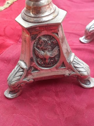 Antiguo juego altar: 2 candeleros y cruz