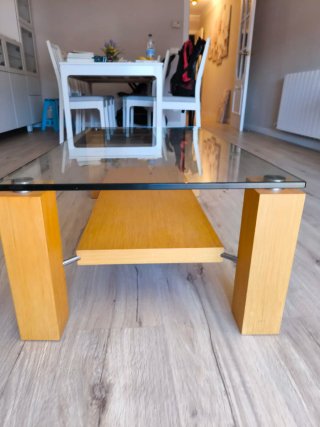 Mesa de centro cristal y madera