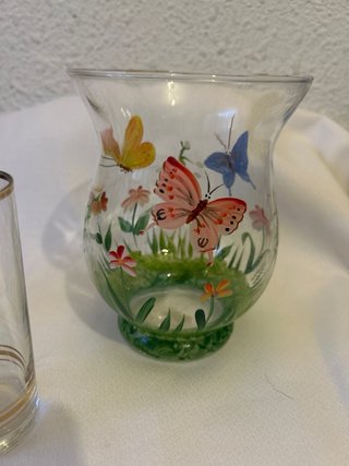 Juego Vintage Vasos y Jarra Decorada
