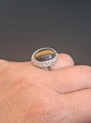 Conjunto Plata y Ojo de Tigre: Anillo y Pendientes