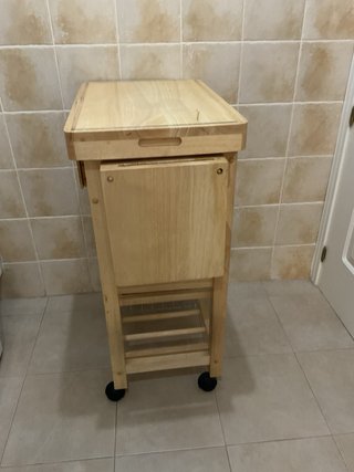 Carro cocina madera cajón, bandejas y botellero y