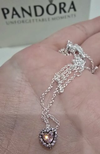 Conjunto Pandora Corazón Rosa y Plata