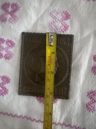 Placa Latón Antigua Sello 6 Reales 1853