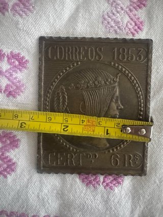 Placa Latón Antigua Sello 6 Reales 1853