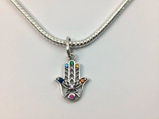 Collar plata mano hamsa multicolor
